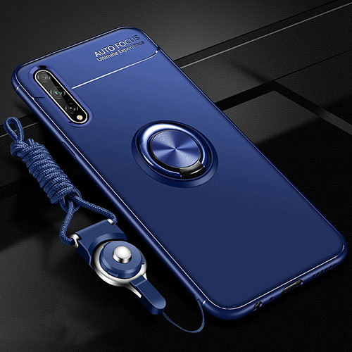 Ultra-thin Silicone Gel Soft Case Cover with Magnetic Finger Ring Stand for Huawei Enjoy 10S Blue