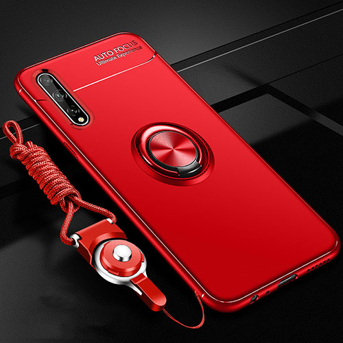 Ultra-thin Silicone Gel Soft Case Cover with Magnetic Finger Ring Stand for Huawei Enjoy 10S Red