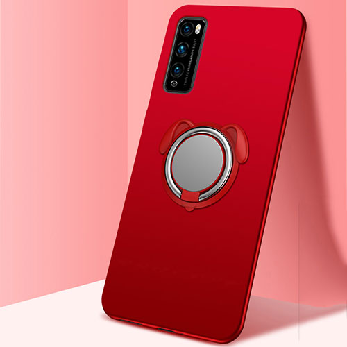 Ultra-thin Silicone Gel Soft Case Cover with Magnetic Finger Ring Stand for Huawei Enjoy 20 Pro 5G Red