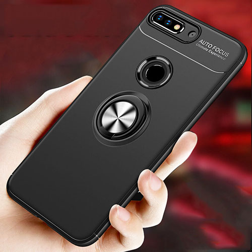 Ultra-thin Silicone Gel Soft Case Cover with Magnetic Finger Ring Stand for Huawei Enjoy 8 Plus Black