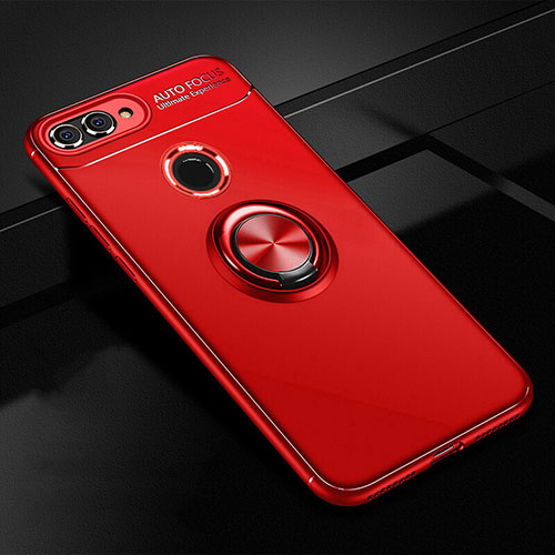 Ultra-thin Silicone Gel Soft Case Cover with Magnetic Finger Ring Stand for Huawei Enjoy 8 Plus Red