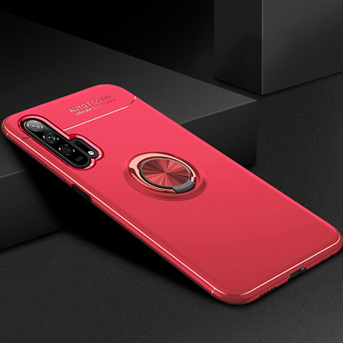 Ultra-thin Silicone Gel Soft Case Cover with Magnetic Finger Ring Stand for Huawei Honor 20 Pro Red