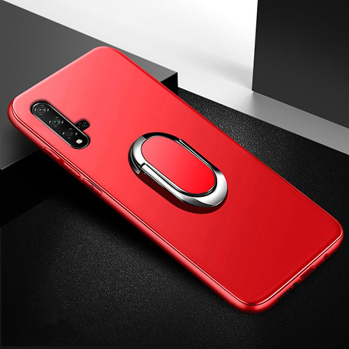 Ultra-thin Silicone Gel Soft Case Cover with Magnetic Finger Ring Stand for Huawei Honor 20 Red