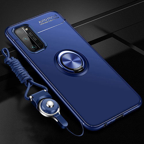 Ultra-thin Silicone Gel Soft Case Cover with Magnetic Finger Ring Stand for Huawei Honor 30 Pro Blue