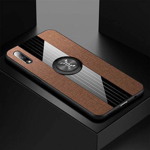 Ultra-thin Silicone Gel Soft Case Cover with Magnetic Finger Ring Stand for Huawei Honor 9X Brown