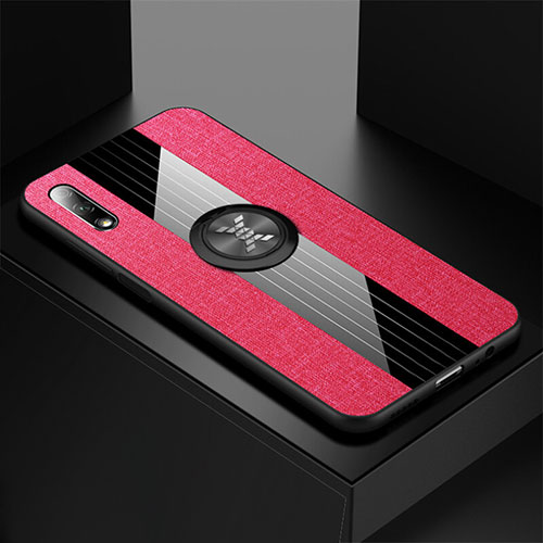 Ultra-thin Silicone Gel Soft Case Cover with Magnetic Finger Ring Stand for Huawei Honor 9X Hot Pink
