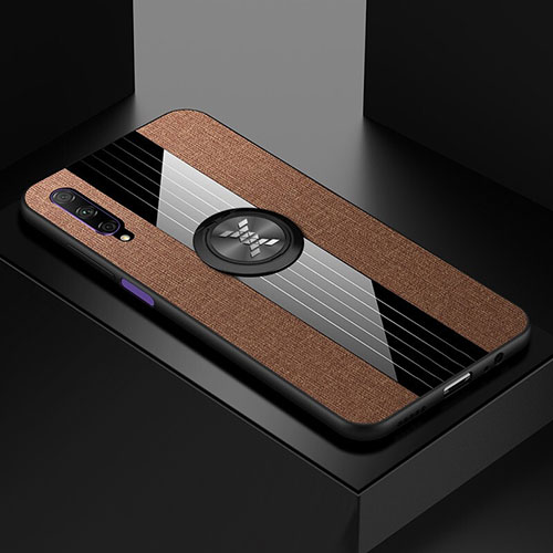 Ultra-thin Silicone Gel Soft Case Cover with Magnetic Finger Ring Stand for Huawei Honor 9X Pro Brown