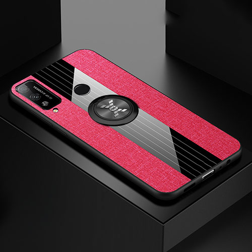 Ultra-thin Silicone Gel Soft Case Cover with Magnetic Finger Ring Stand for Huawei Honor Play4T Hot Pink