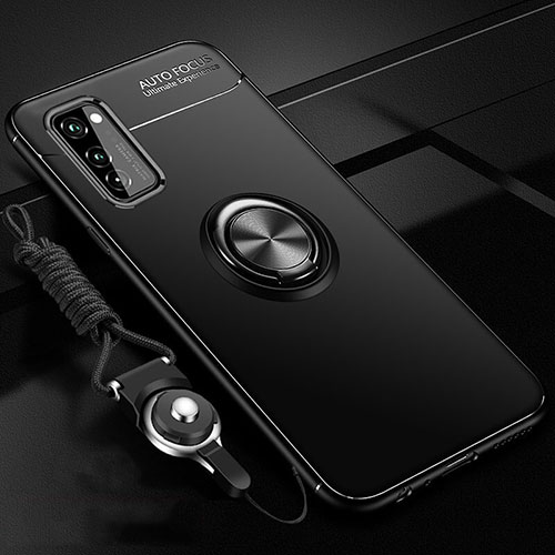 Ultra-thin Silicone Gel Soft Case Cover with Magnetic Finger Ring Stand for Huawei Honor V30 Pro 5G Black