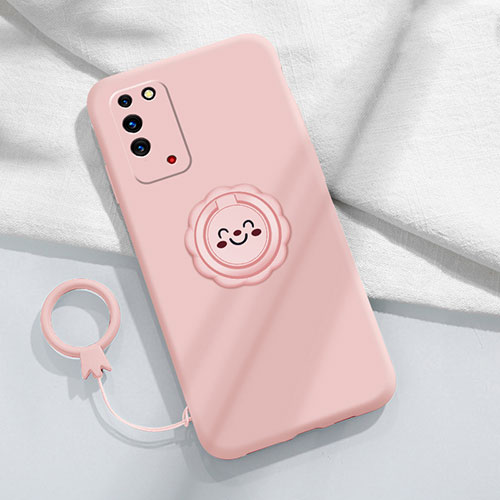 Ultra-thin Silicone Gel Soft Case Cover with Magnetic Finger Ring Stand for Huawei Honor X10 5G Pink