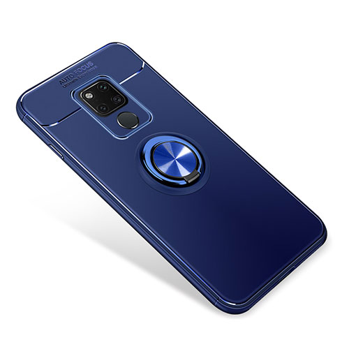Ultra-thin Silicone Gel Soft Case Cover with Magnetic Finger Ring Stand for Huawei Mate 20 Blue