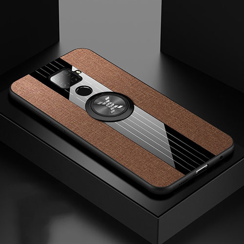 Ultra-thin Silicone Gel Soft Case Cover with Magnetic Finger Ring Stand for Huawei Mate 30 Lite Brown