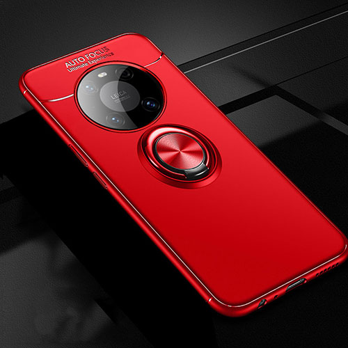 Ultra-thin Silicone Gel Soft Case Cover with Magnetic Finger Ring Stand for Huawei Mate 40 Pro Red