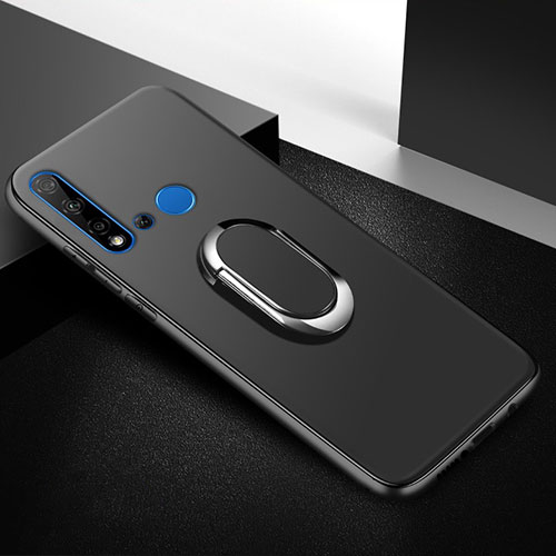 Ultra-thin Silicone Gel Soft Case Cover with Magnetic Finger Ring Stand for Huawei Nova 5i Black