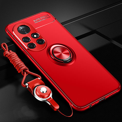 Ultra-thin Silicone Gel Soft Case Cover with Magnetic Finger Ring Stand for Huawei Nova 8 Pro 5G Red