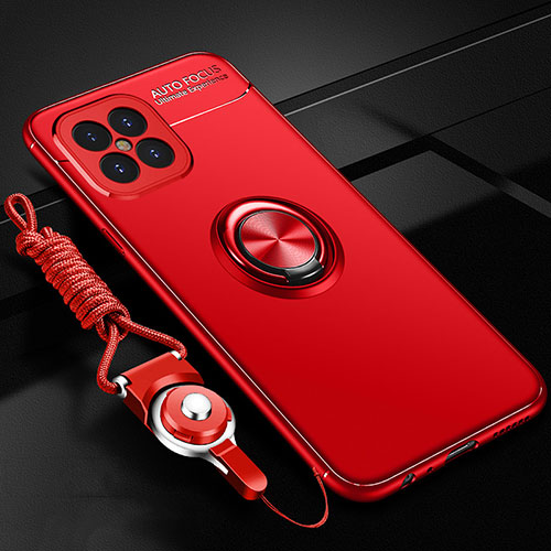 Ultra-thin Silicone Gel Soft Case Cover with Magnetic Finger Ring Stand for Huawei Nova 8 SE 5G Red