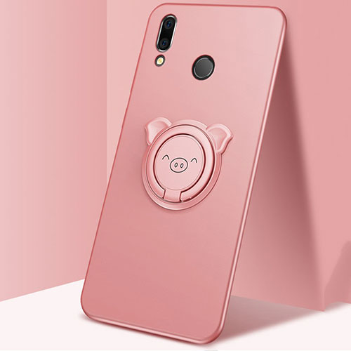 Ultra-thin Silicone Gel Soft Case Cover with Magnetic Finger Ring Stand for Huawei P Smart (2019) Rose Gold