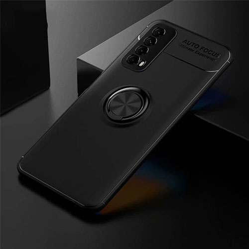Ultra-thin Silicone Gel Soft Case Cover with Magnetic Finger Ring Stand for Huawei P Smart (2021) Black