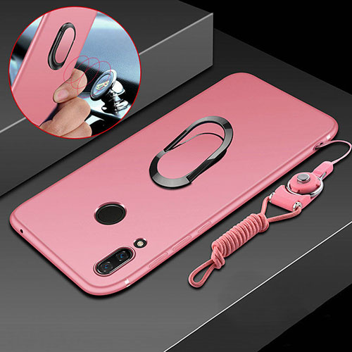 Ultra-thin Silicone Gel Soft Case Cover with Magnetic Finger Ring Stand for Huawei P Smart+ Plus Pink