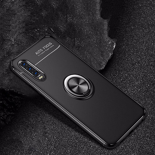 Ultra-thin Silicone Gel Soft Case Cover with Magnetic Finger Ring Stand for Huawei P30 Black