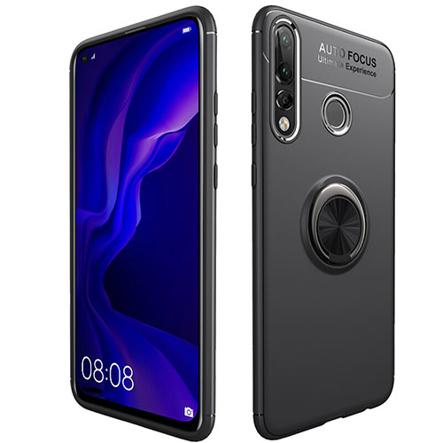 Ultra-thin Silicone Gel Soft Case Cover with Magnetic Finger Ring Stand for Huawei P30 Lite Black