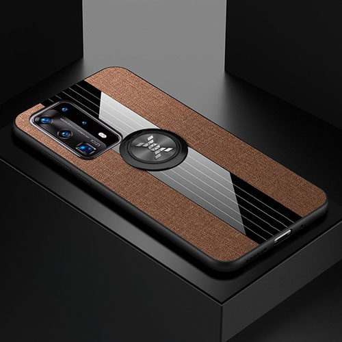 Ultra-thin Silicone Gel Soft Case Cover with Magnetic Finger Ring Stand for Huawei P40 Pro+ Plus Brown