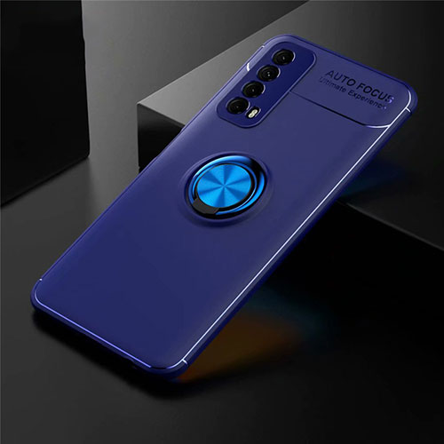 Ultra-thin Silicone Gel Soft Case Cover with Magnetic Finger Ring Stand for Huawei Y7a Blue