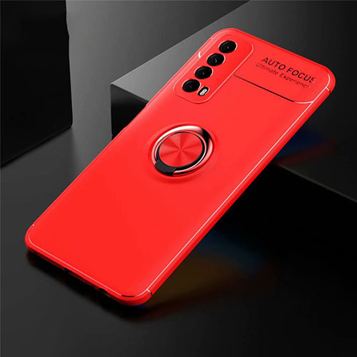 Ultra-thin Silicone Gel Soft Case Cover with Magnetic Finger Ring Stand for Huawei Y7a Red