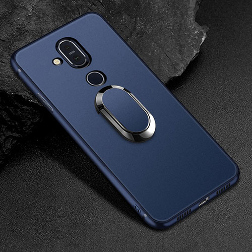 Ultra-thin Silicone Gel Soft Case Cover with Magnetic Finger Ring Stand for Nokia 7.1 Plus Blue