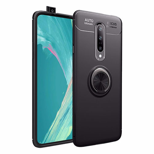 Ultra-thin Silicone Gel Soft Case Cover with Magnetic Finger Ring Stand for OnePlus 7 Pro Black