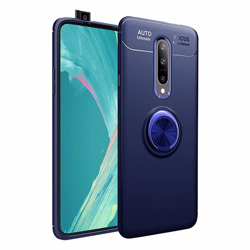 Ultra-thin Silicone Gel Soft Case Cover with Magnetic Finger Ring Stand for OnePlus 7 Pro Blue