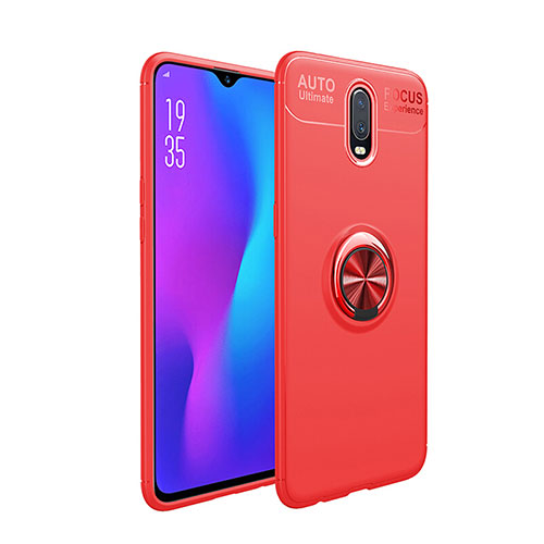 Ultra-thin Silicone Gel Soft Case Cover with Magnetic Finger Ring Stand for OnePlus 7 Red