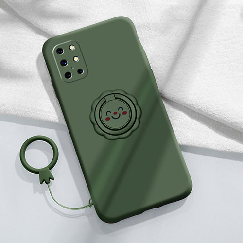 Ultra-thin Silicone Gel Soft Case Cover with Magnetic Finger Ring Stand for OnePlus 8T 5G Midnight Green