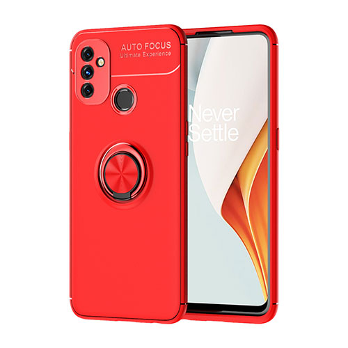 Ultra-thin Silicone Gel Soft Case Cover with Magnetic Finger Ring Stand for OnePlus Nord N100 Red