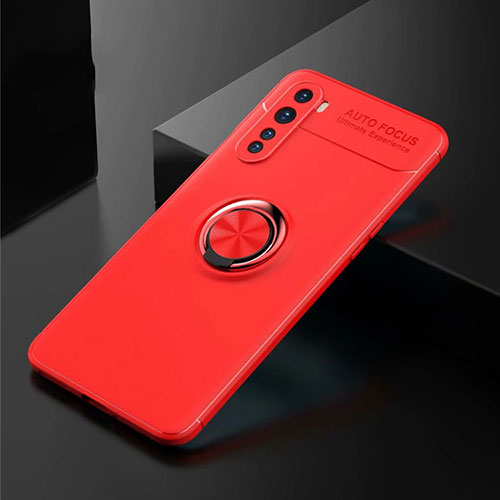 Ultra-thin Silicone Gel Soft Case Cover with Magnetic Finger Ring Stand for OnePlus Nord Red