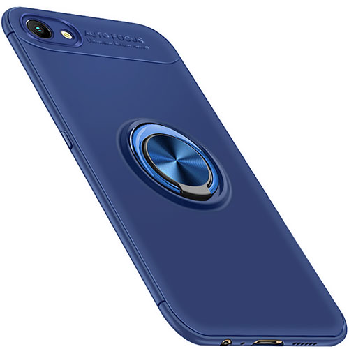Ultra-thin Silicone Gel Soft Case Cover with Magnetic Finger Ring Stand for Oppo A3 Blue