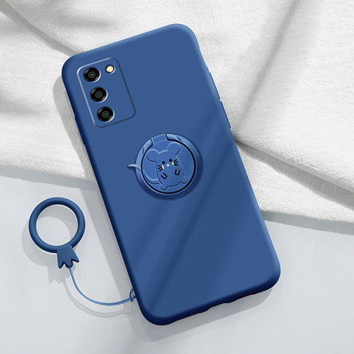 Ultra-thin Silicone Gel Soft Case Cover with Magnetic Finger Ring Stand for Oppo A56 5G Blue