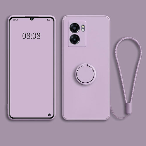 Ultra-thin Silicone Gel Soft Case Cover with Magnetic Finger Ring Stand for Oppo A56S 5G Clove Purple