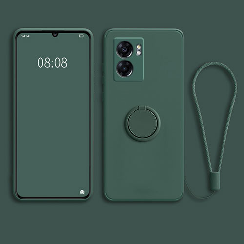 Ultra-thin Silicone Gel Soft Case Cover with Magnetic Finger Ring Stand for Oppo A56S 5G Green