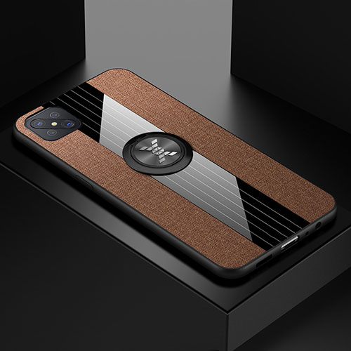 Ultra-thin Silicone Gel Soft Case Cover with Magnetic Finger Ring Stand for Oppo A92s 5G Brown