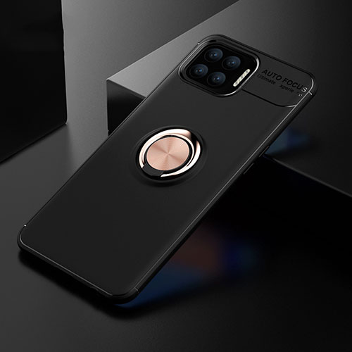 Ultra-thin Silicone Gel Soft Case Cover with Magnetic Finger Ring Stand for Oppo A93 Gold and Black