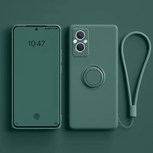 Ultra-thin Silicone Gel Soft Case Cover with Magnetic Finger Ring Stand for Oppo A96 5G Midnight Green