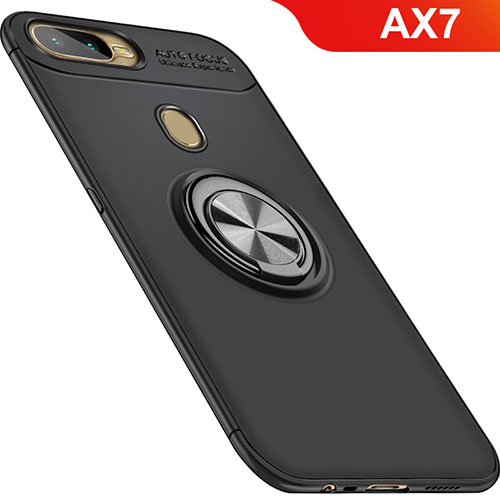 Ultra-thin Silicone Gel Soft Case Cover with Magnetic Finger Ring Stand for Oppo AX7 Black