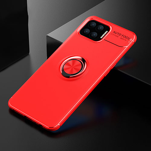 Ultra-thin Silicone Gel Soft Case Cover with Magnetic Finger Ring Stand for Oppo F17 Red