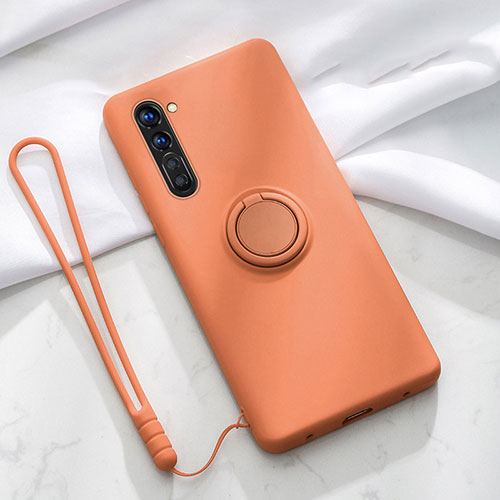 Ultra-thin Silicone Gel Soft Case Cover with Magnetic Finger Ring Stand for Oppo Find X2 Lite Orange