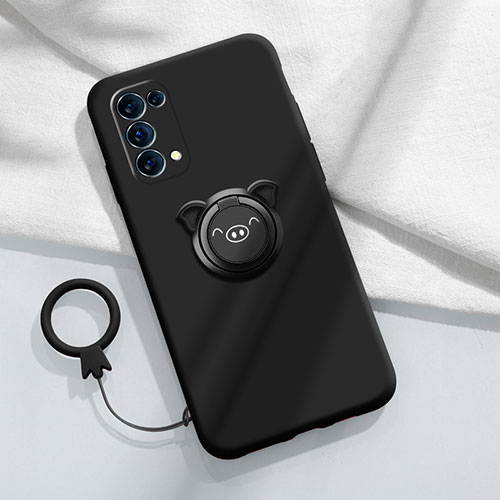 Ultra-thin Silicone Gel Soft Case Cover with Magnetic Finger Ring Stand for Oppo Find X3 Lite 5G Black