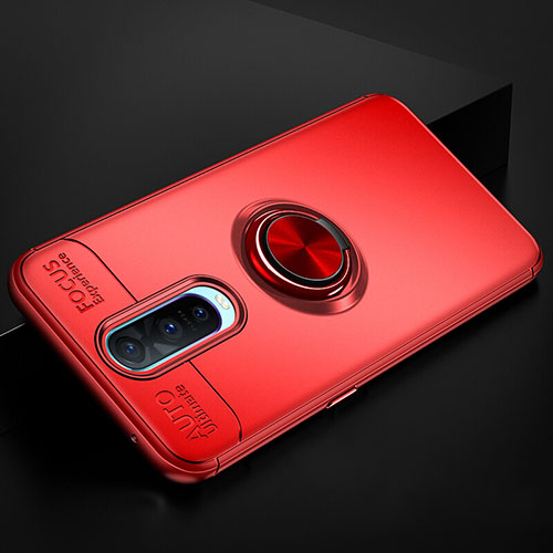 Ultra-thin Silicone Gel Soft Case Cover with Magnetic Finger Ring Stand for Oppo R17 Pro Red