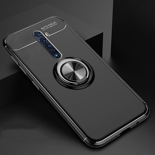 Ultra-thin Silicone Gel Soft Case Cover with Magnetic Finger Ring Stand for Oppo Reno2 Black
