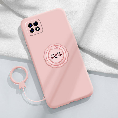 Ultra-thin Silicone Gel Soft Case Cover with Magnetic Finger Ring Stand for Oppo Reno4 SE 5G Pink