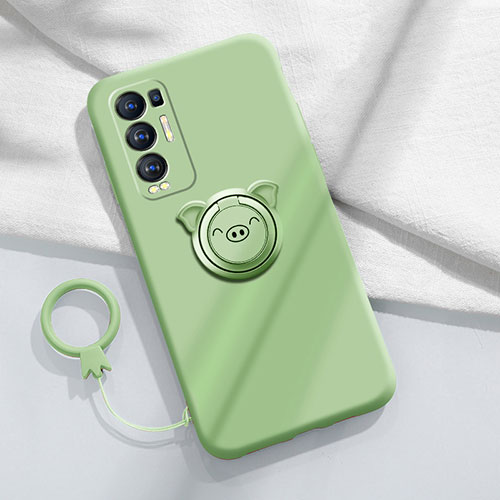 Ultra-thin Silicone Gel Soft Case Cover with Magnetic Finger Ring Stand for Oppo Reno5 Pro+ Plus 5G Matcha Green